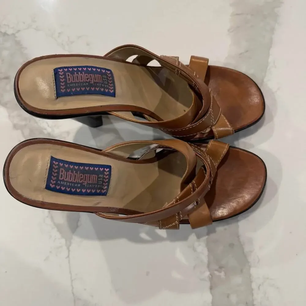 Vintage y2k 90’s Bubblegum Leather Platform Heeled Strappy Sandals Womens 8.5 - Picture 6 of 8